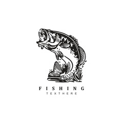 Vintage hand drawn fishing sport logo design, Fisherman logo design badge - obrazy, fototapety, plakaty