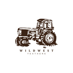 Abstract vintage tractor farmland industry logo vector for your brand or business
