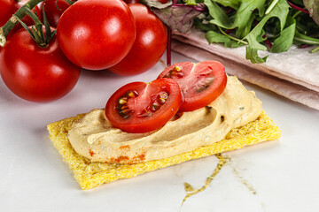 Crispbread with arabic creamy hummus