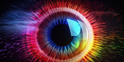 Human multicolored iris of the eye animation concept - obrazy, fototapety, plakaty