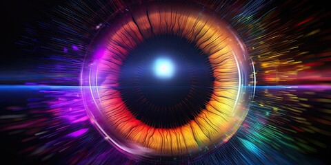 Human multicolored iris of the eye animation concept - obrazy, fototapety, plakaty