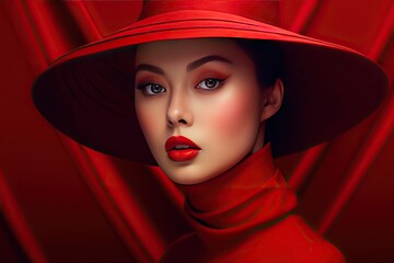 background red clothes h model showy beautiful background portrait woman young beauty elegant fashion female girl people makeup face black attractive style sexy lipstick lady glamour sunglasses