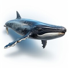 Blue Whale with Open Mouth on White Background