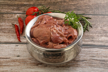 Raw chicken liver in the bowl