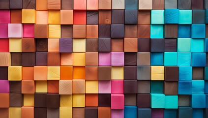 Multiple colors wall of wood - obrazy, fototapety, plakaty