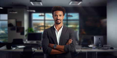 Fototapeta premium Portrait of businessman smiling standing with arms crossed at the office