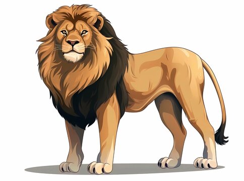 Illustration of a lion standing on a white background, Generative AI illustrations.