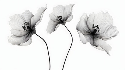 Stylized white/blue poppy lightly translucent pedals flower on black background. Remembrance Day, Armistice Day, Anzac Day  - obrazy, fototapety, plakaty