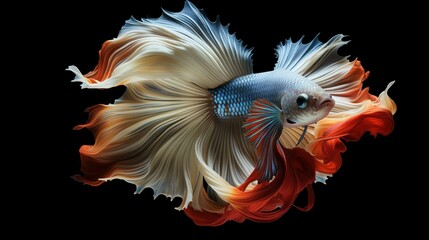 Capture the moving moment of red-gold siamese fighting fish isolated on black background. Betta fish, Generate AI.