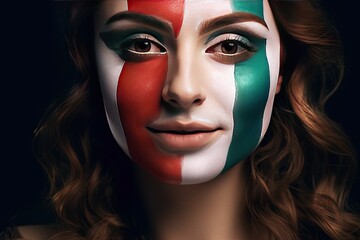 italy flag colors painted face woman italian paint patriotism colours red white green makeup art culture fashion beauty celebration festival holiday parade tradition history heritage european