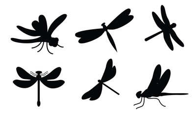 dragon fly silhouettes or vector set black and white