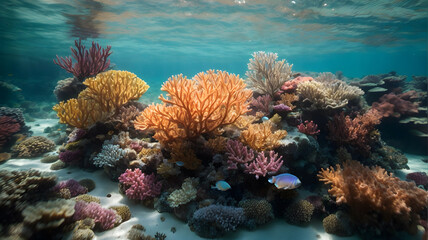 Naklejka na ściany i meble The coral reefs are diverse ecosystems important for marine lifes