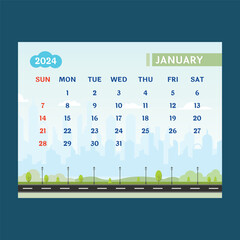 January 2024 Illustration Calendar Vector Artwork I Nature and Development