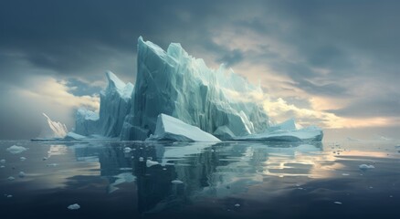 Fototapeta na wymiar A Majestic Iceberg Floating on a Serene Body of Water