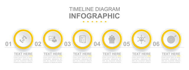 Infographic business template. Timeline with 6 steps, options and marketing icons. Concept presentation. - obrazy, fototapety, plakaty
