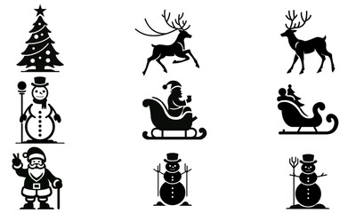 Christmas Vector or silhouettes Icon Set, Background, Black and white , Isolated