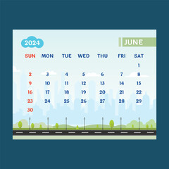 June 2024 Illustration Calendar Vector Artwork I Nature and Development