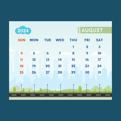 August 2024 Illustration Calendar Vector Artwork I Nature and Development