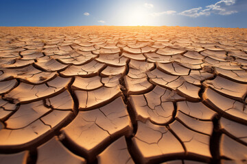 Dry and cracked earth. Environmental concepts such as carbon neutrality, climate change, climate change, and global warming in a sustainability society. - obrazy, fototapety, plakaty