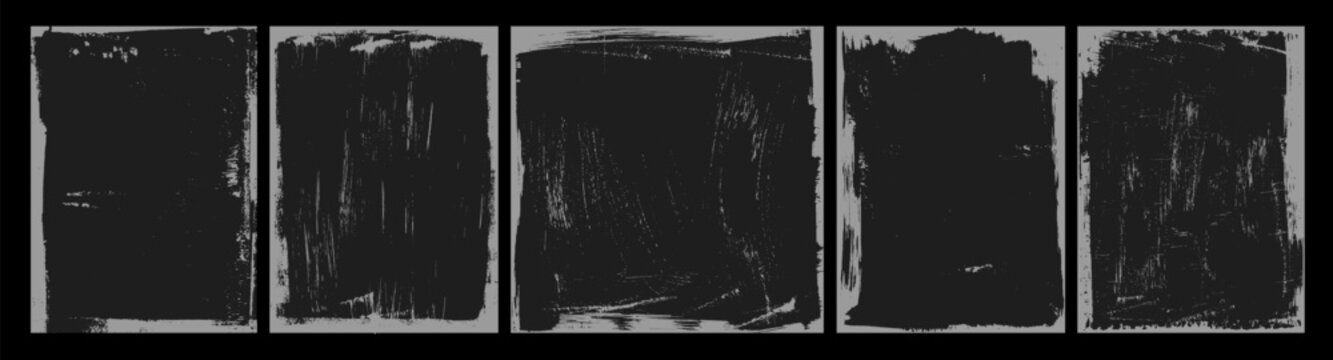 Dark grunge frames with scratched texture. Posters with brush drawn borders and scribbles.