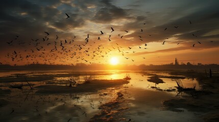 bog tidal swamp landscape illustration fen mire, quagmire bayou, estuary lagoon bog tidal swamp landscape - obrazy, fototapety, plakaty