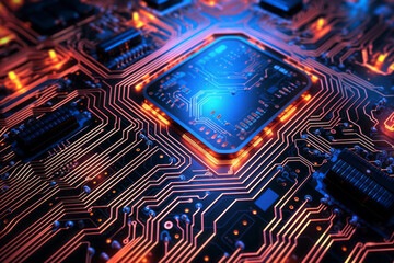 semiconductor chips and circuit boards. Cutting-edge technology for computer CPUs and IC chips. A concept suitable for innovative semiconductor-related technologies. Sustainable Diversity society.