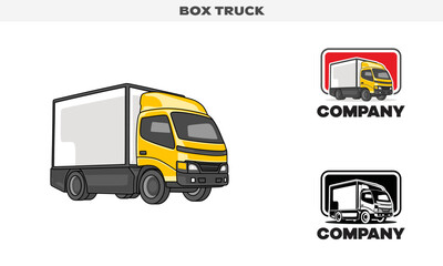 Illustration vector graphic of Box Truck , colorful and black and white color variation, Logo Badge Template vector