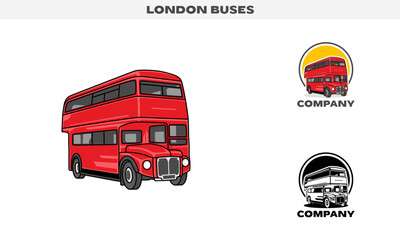 Illustration vector graphic of London Bus, colorful and black and white color variation, Logo Badge Template vector