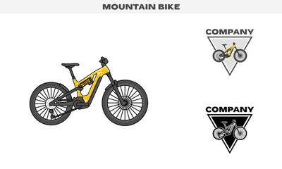 Illustration vector graphic of Mountain Bike , colorful and black and white color variation, Logo Badge Template vector