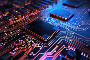 semiconductor chips and circuit boards. Cutting-edge technology for computer CPUs and IC chips. A concept suitable for innovative semiconductor-related technologies. Sustainable Diversity society.