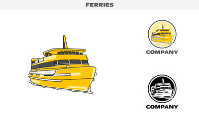 Illustration vector graphic of Ferries , colorful and black and white color variation, Logo Badge Template vector