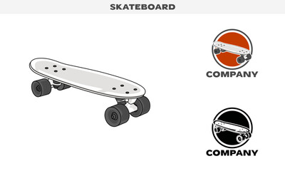 Illustration vector graphic of skateboard , colorful and black and white color variation, Logo Badge Template vector