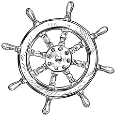 ship steering wheel handdrawn illustration © nikagraphic