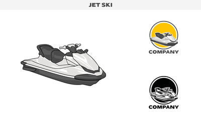 Illustration vector graphic of Jet Ski , colorful and black and white color variation, Logo Badge Template vector