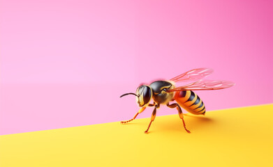 Creative animal concept, macro shot of insect over pastel bright background. 