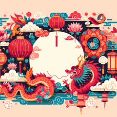 Fototapeta na wymiar Flat Illustration Chinese New Year Year Of Dragon 2024 - 08