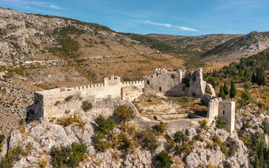 Fortress of Herceg Stjepan Vukcic Kosaca in Blagaj. Aerial view