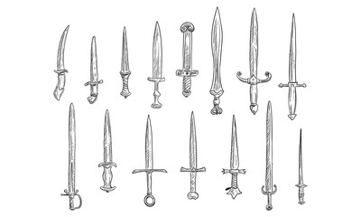sword handdrawn collection - obrazy, fototapety, plakaty