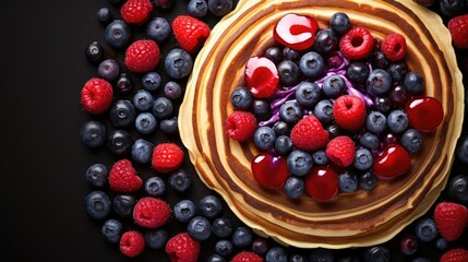 homemade berry pancake food illustration syrup blue, straw rasp, black buttermilk homemade berry pancake food