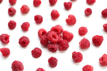 Fresh raspberry on white background.