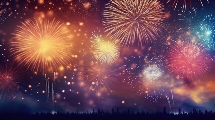 Fototapeta na wymiar Abstract colored firework background new year celebration 2024 comeliness