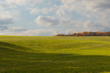 This is a beautiful image of a field that seems to stretch forever. The rolling hills of the lush...