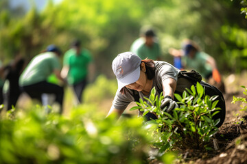 Employees participating in community service or volunteer activities, reflecting a company's commitment to social responsibility and community engagement.  - obrazy, fototapety, plakaty