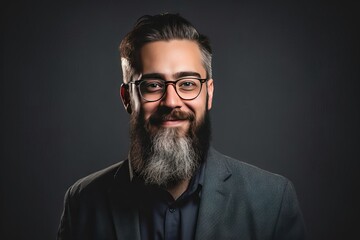 Fototapeta premium background black camera smiles beard glasses wearing hair man business businessman face goggles happy people confident executive formal grey manager mature professional smiling success white