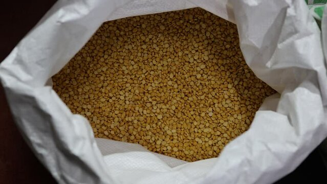 split pigeon pea for sale at retail shop from top angle at day