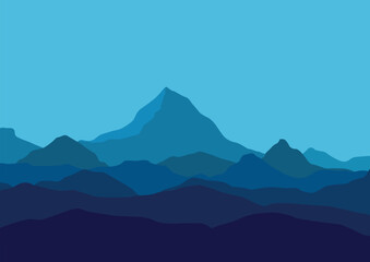 Landscape with mountains panorama. Vector illustration in flat style.