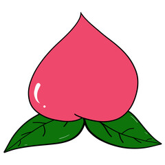 Peach, fruit for Chinese New Year, pink, green leaves