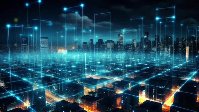 A conceptual representation of technology through 3D rendering. It visualizes digital data transfer and communication, emphasizing the idea of software-defined networking in IT infrastructure. 