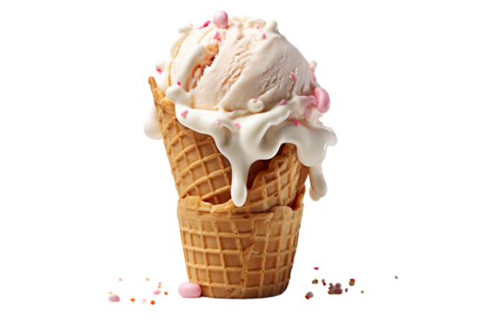 ice cream cone that has melted, transparent background, isolated image, generative AI