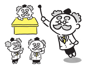 線画の丸っこくてかわいい髭の博士